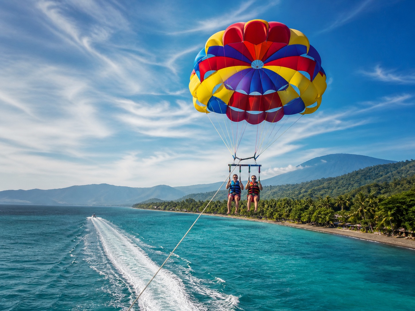 Parasailing over the North Bali coast