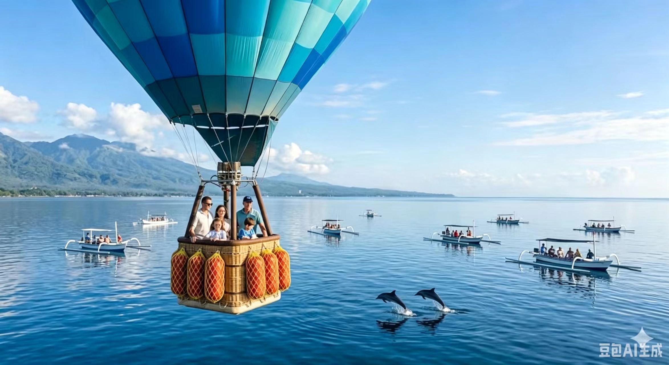 Ocean balloon and boats along the Lovina coast